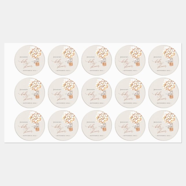 Elephant Balloon Baby Shower Labels (Sheet)