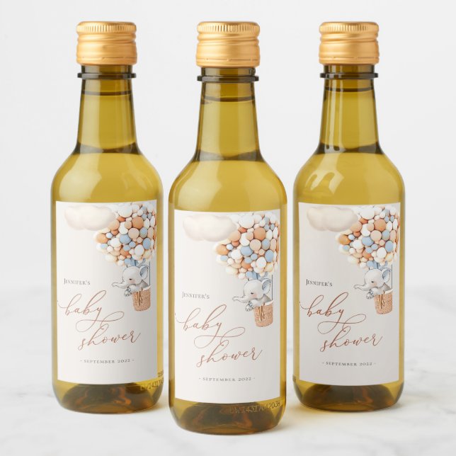 Elephant Balloon Baby Shower Mini Wine Label (Bottles)
