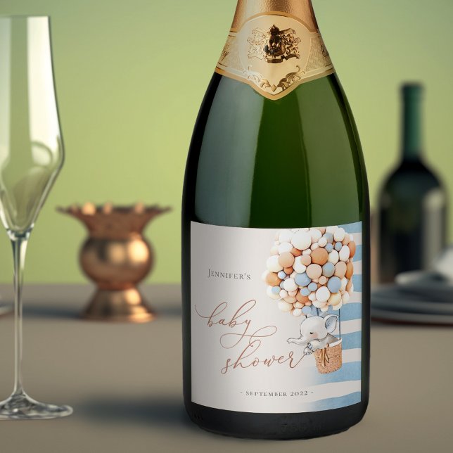 Elephant Balloon Baby Shower Sparkling Wine Label (Creator Uploaded)
