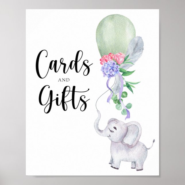 Elephant & Balloon cards and gifts baby shower Poster (Front)