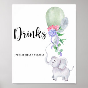 Elephant & Balloon Drinks help yourself Poster