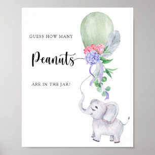 Elephant & Balloon - guess how many peanuts Poster