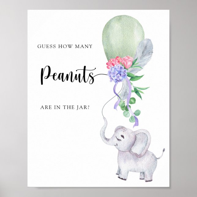 Elephant & Balloon - guess how many peanuts Poster (Front)