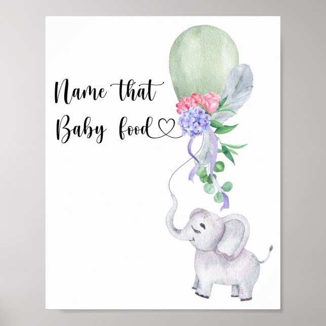 Elephant & Balloon Name that baby food Poster (Front)