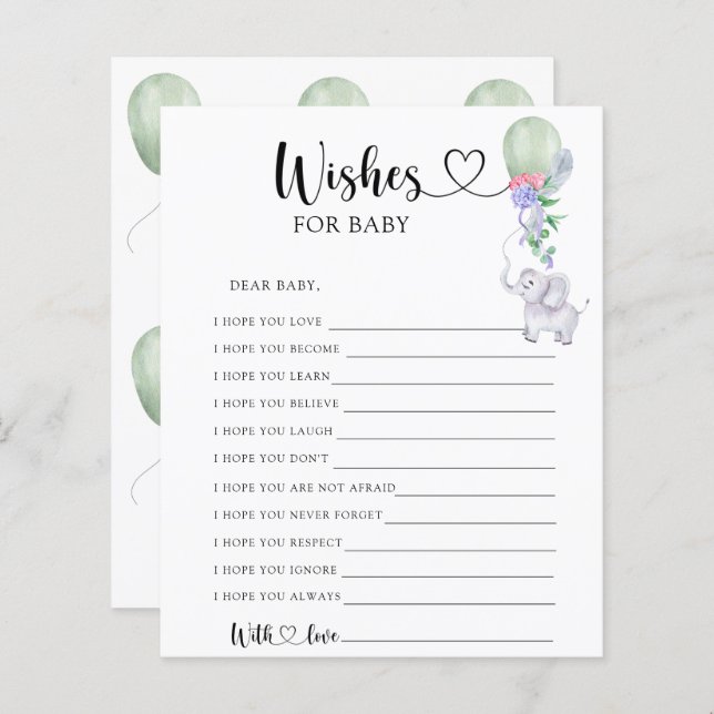 Elephant & Balloon - Party game | wishes for baby (Front/Back)