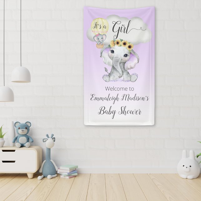 Elephant Balloon Purple Baby Shower It's a Girl Banner (Creator Uploaded)