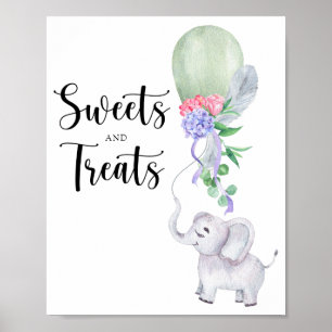 Elephant & Balloon - sweets and treats baby shower Poster