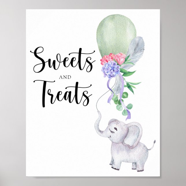 Elephant & Balloon - sweets and treats baby shower Poster (Front)