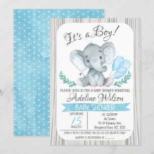 Elephant Balloon Watercolor Baby Shower Invitation
