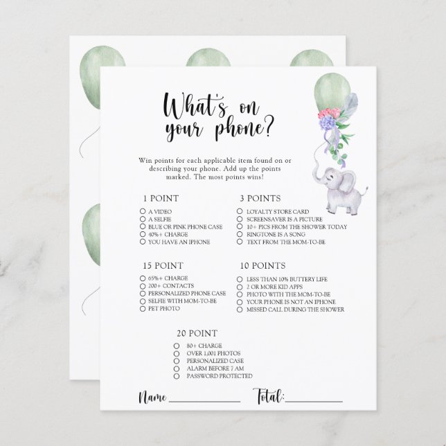 Elephant & Balloon - What's on your phone game (Front/Back)