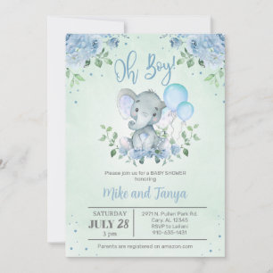 Elephant & balloons baby boy Baby Shower invite. Invitation