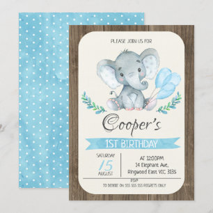 Elephant Balloons Birthday Invitation