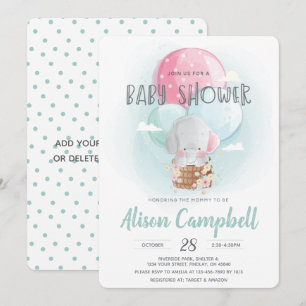 Elephant Balloons Gender Neutral Baby Shower Invitation
