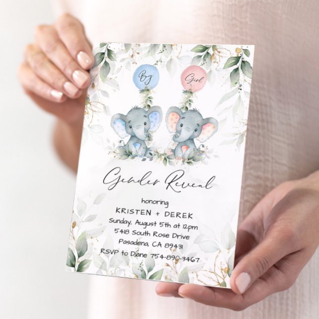 Elephant Balloons Gender Reveal Invitation (Creator Uploaded)