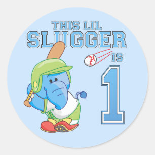 Elephant Baseball 1st Birthday Classic Round Stick Classic Round Sticker