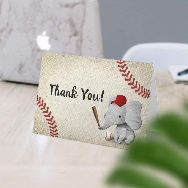 Elephant Baseball Boy Baby Shower Thank You Card (Creator Uploaded)