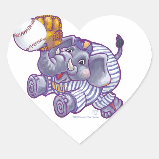 Elephant Baseball Star Heart Sticker (Front)