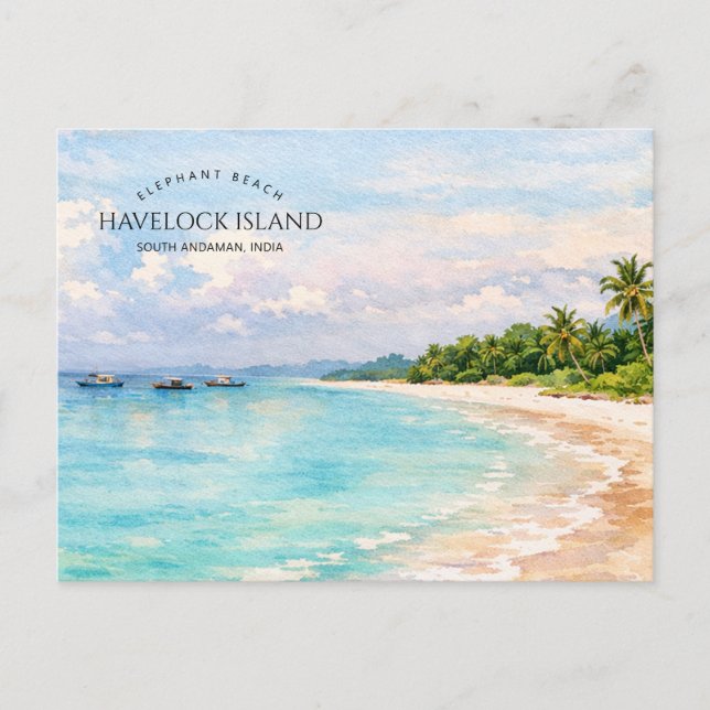 Elephant Beach Watercolor – Andaman Keepsake Gift Holiday Postcard (Front)
