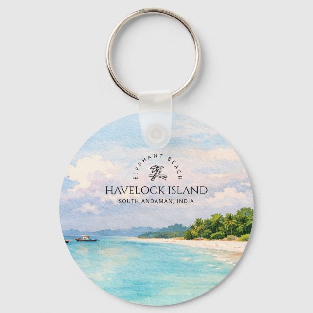 Elephant Beach Watercolor – Andaman Keepsake Gift Key Ring (Front)