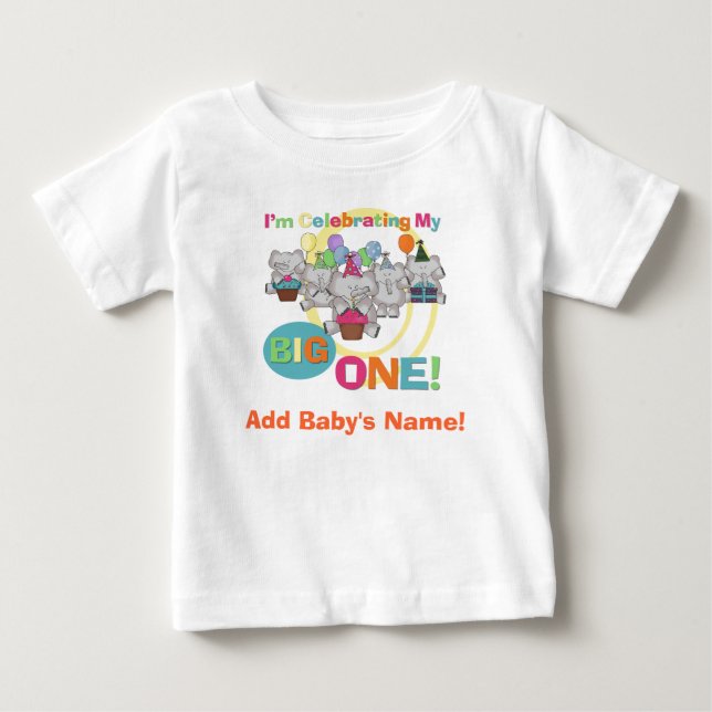 Elephant Big One 1st Birthday Tshirt (Front)
