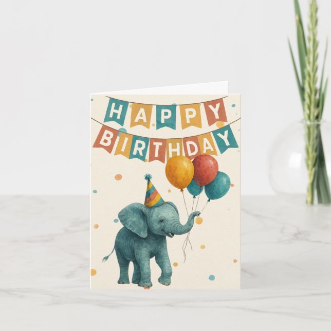 Elephant Birthday Card – Adorable Party Animal (Front)