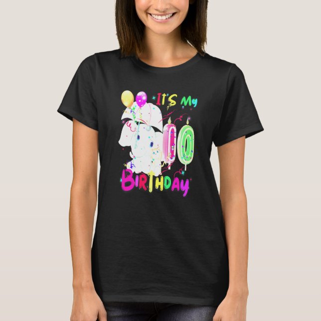 Elephant Birthday It's My 10th Birthday Girls Elep T-Shirt (Front)