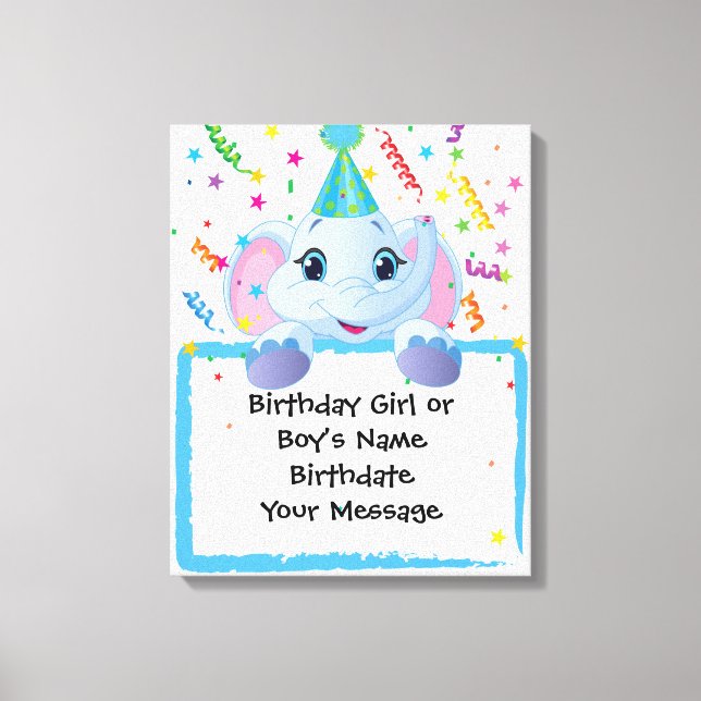 Elephant Birthday Memento Canvas Print (Front)