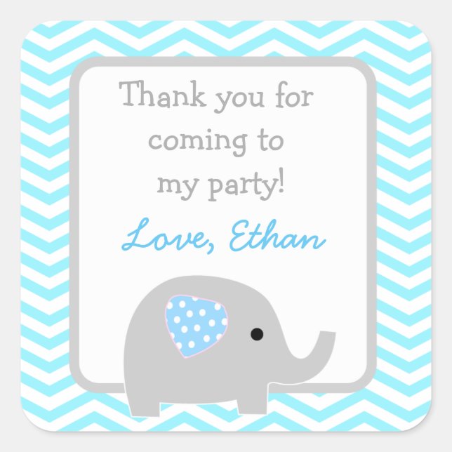 Elephant birthday party favour stickers (Front)