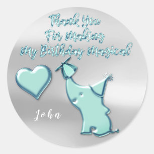 Elephant Birthday Party Favour Thank You Blue Classic Round Sticker