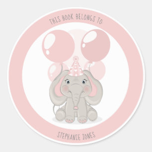 Elephant Birthday Party This Book Belongs to Clas Classic Round Sticker