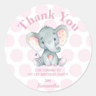 Elephant Birthday Thank You Stickers Labels Pink