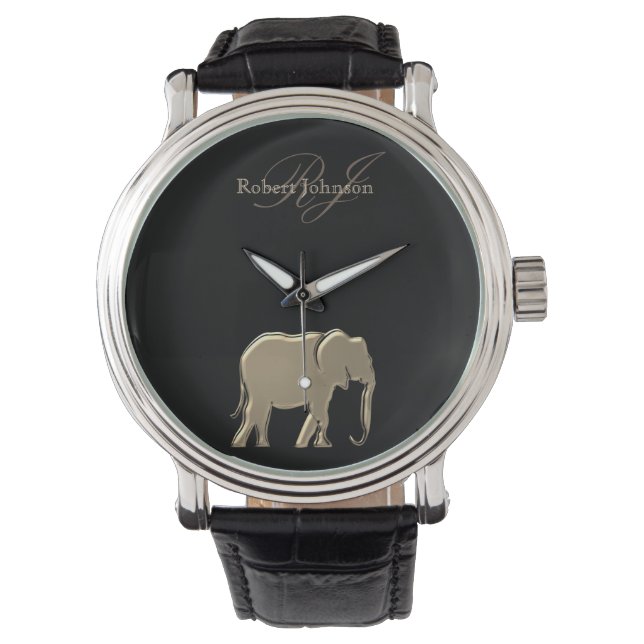 Elephant Black and Gold Monogram Elegant Luxurious Watch (Front)