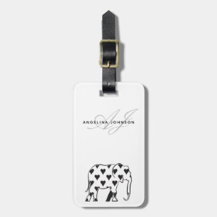 Elephant Black and White Monogram Luggage Tag