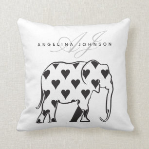 Elephant , Black and White Pattern Modern Monogram Cushion