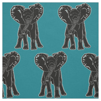Elephant Black Any Color Background Fabric
