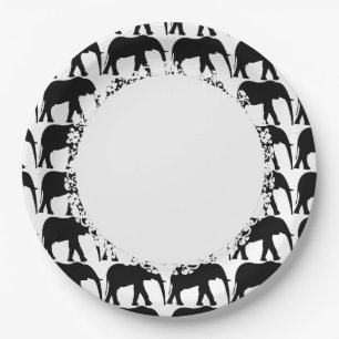 Elephant-Blk-White--Lace_M-L Paper Plate