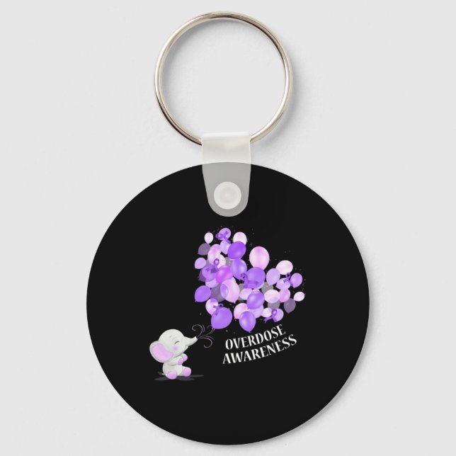 Elephant Blowing Up Lloons Overdose Awareness  Key Ring (Front)