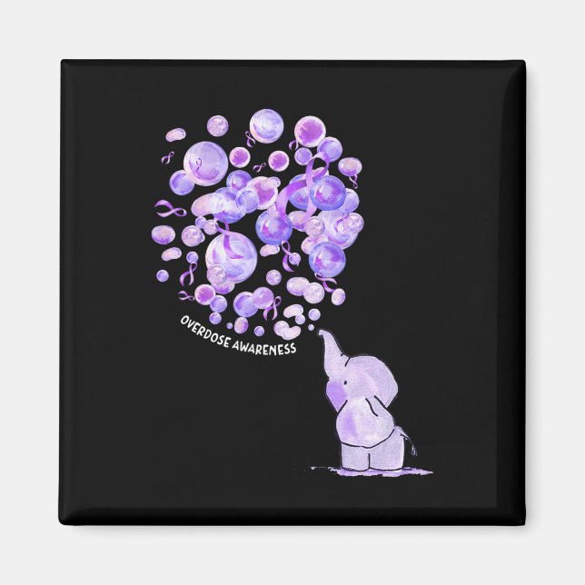 Elephant Blowing Up Purple Balloons Overdose Aware Magnet (Front)