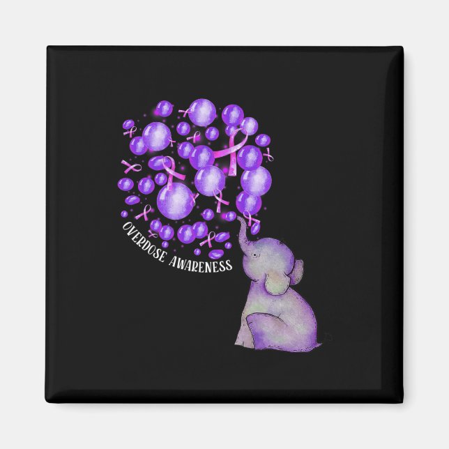 Elephant Blowing Up Purple Balloons Overdose Aware Magnet (Front)