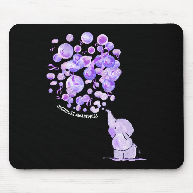 Elephant Blowing Up Purple Balloons Overdose Aware Mouse Mat (Front)