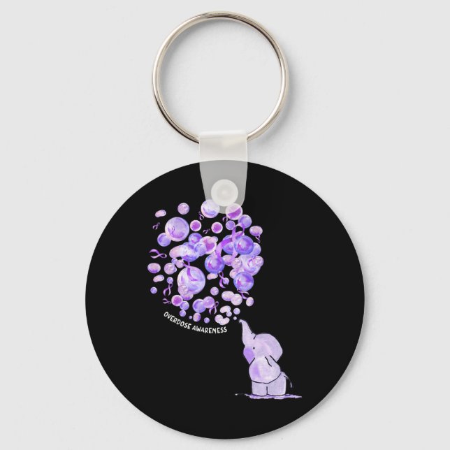 Elephant Blowing Up Purple Lloons Overdose Awarene Key Ring (Front)