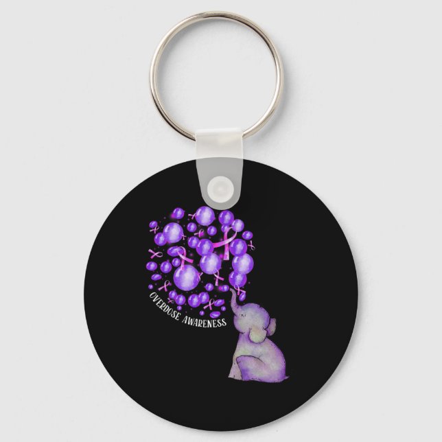 Elephant Blowing Up Purple Lloons Overdose Awarene Key Ring (Front)