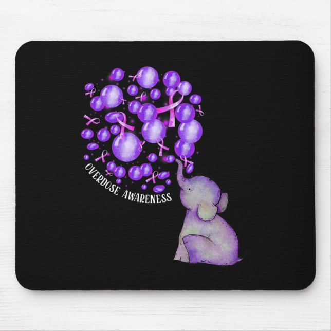 Elephant Blowing Up Purple Lloons Overdose Awarene Mouse Mat (Front)