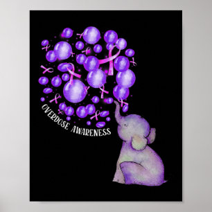 Elephant Blowing Up Purple Lloons Overdose Awarene Poster