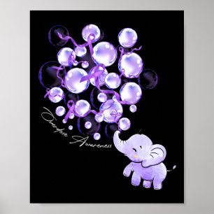 Elephant Blowing Up Purple Lloons Overdose Awarene Poster