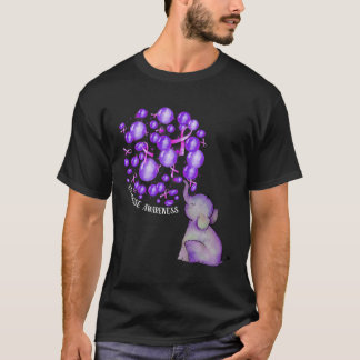 Elephant Blowing Up Purple Lloons Overdose Awarene T-Shirt