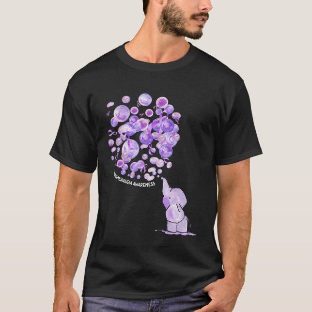Elephant Blowing Upp Purplee Balloons Fibromyalgia T-Shirt (Front)