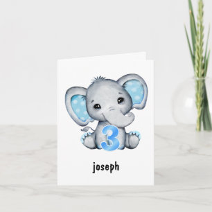 Elephant Blue Baby Boy 3rd Birthday Card