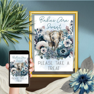Elephant Blue Baby Shower Babies Are Sweet Treat Poster