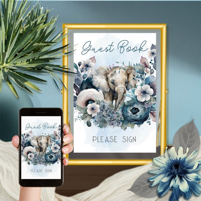 Elephant Blue Baby Shower Guest Book Please Sign (Creator Uploaded)